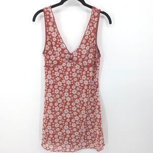 Y2K‎ Babydoll Dress Medium Orange Floral Mesh Mini 90s Daisy Delicate Forever 21